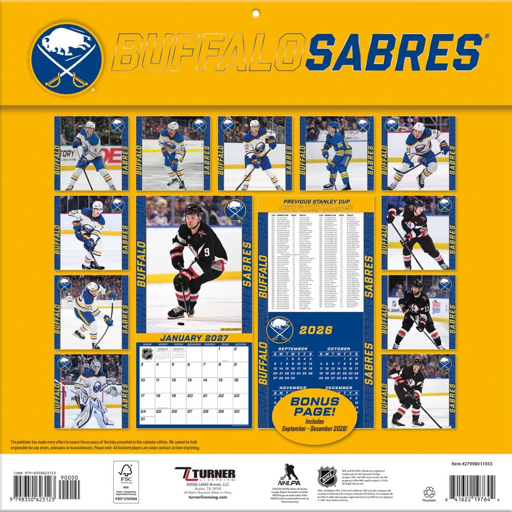 NHL Buffalo Sabres 2027 Wall Calendar First Alternate Image