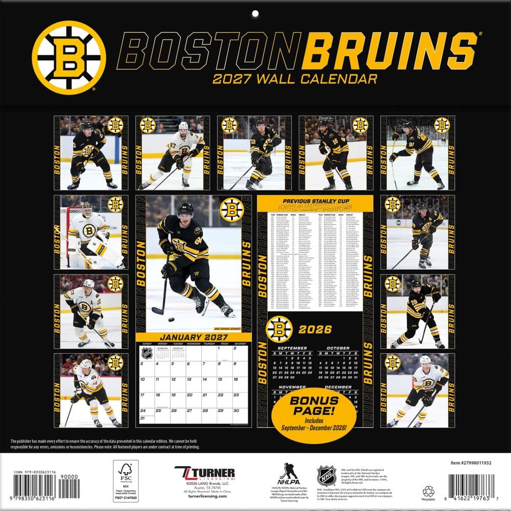 NHL Boston Bruins 2027 Wall Calendar First Alternate Image