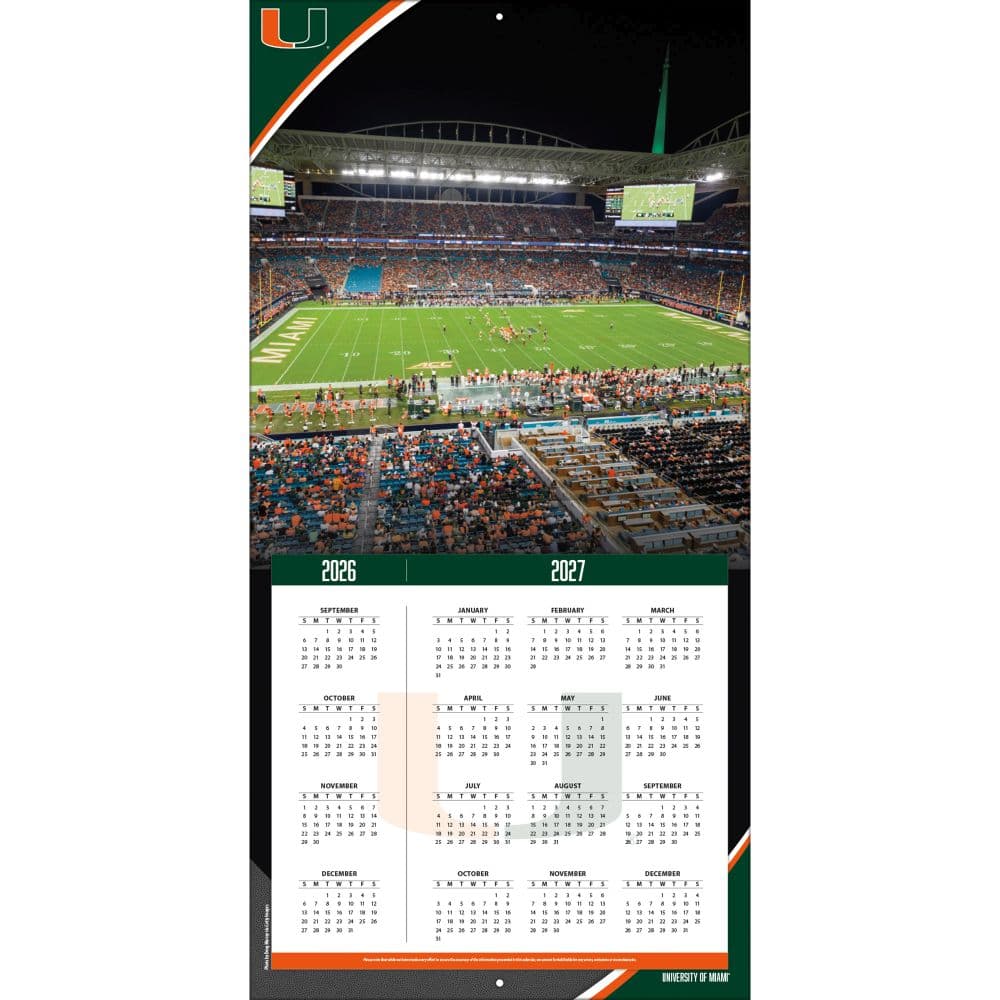 Miami Hurricanes 2027 Wall Calendar Second Alternate Image