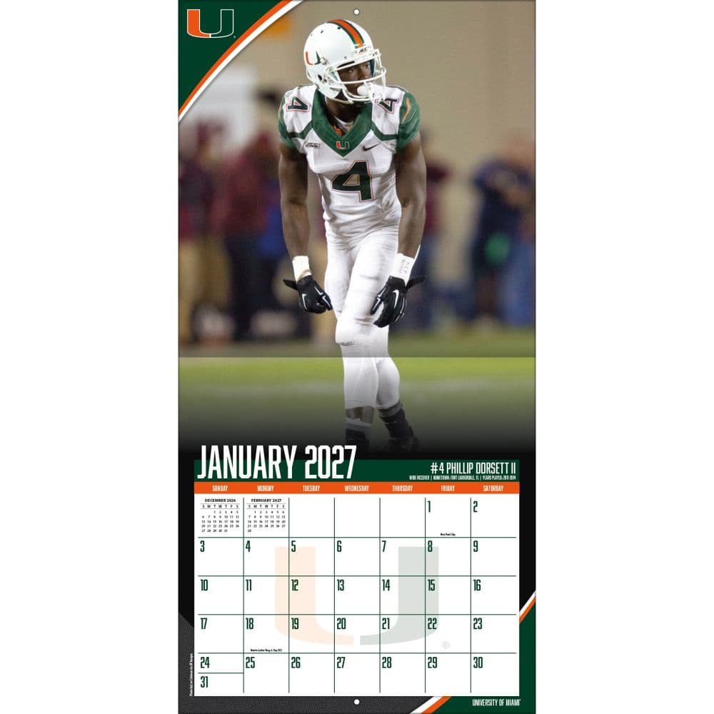 Miami Hurricanes 2027 Wall Calendar Third Alternate Image
