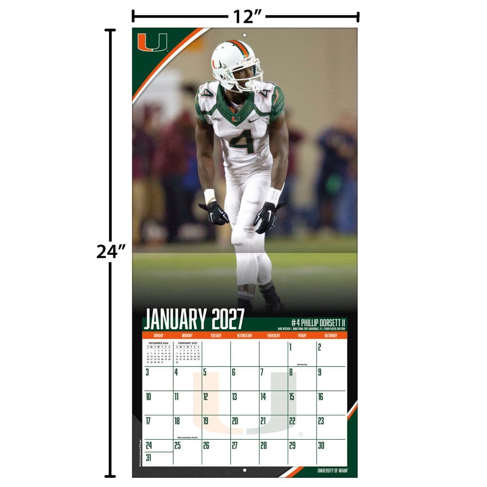 Miami Hurricanes 2027 Wall Calendar Fourth Alternate Image