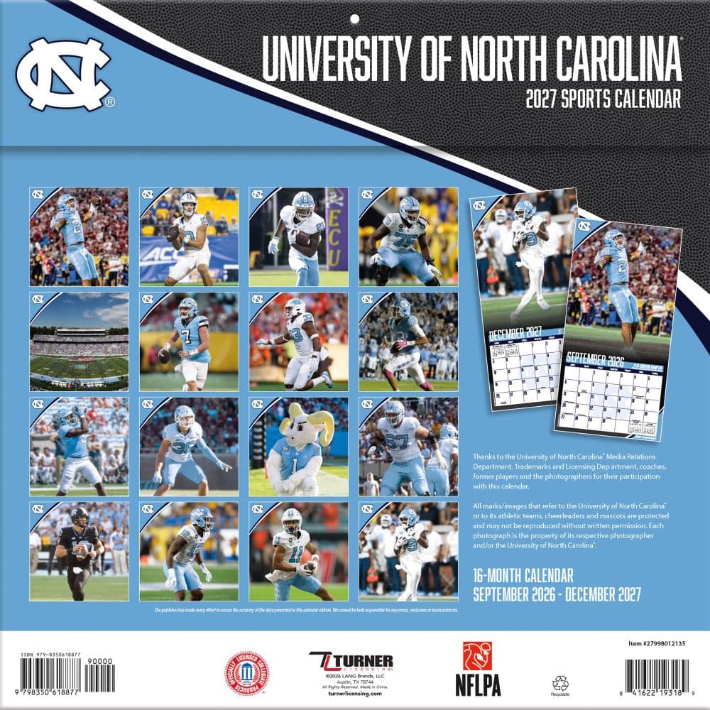 University of North Carolina Tar Heels 2027 Wall Calendar First Alternate Image