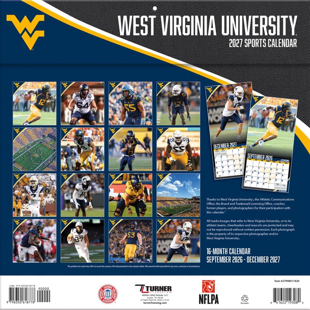 West Virginia Mountaineers 2027 Wall Calendar First Alternate Image