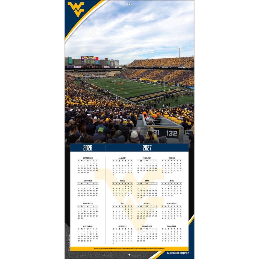 West Virginia Mountaineers 2027 Wall Calendar Second Alternate Image