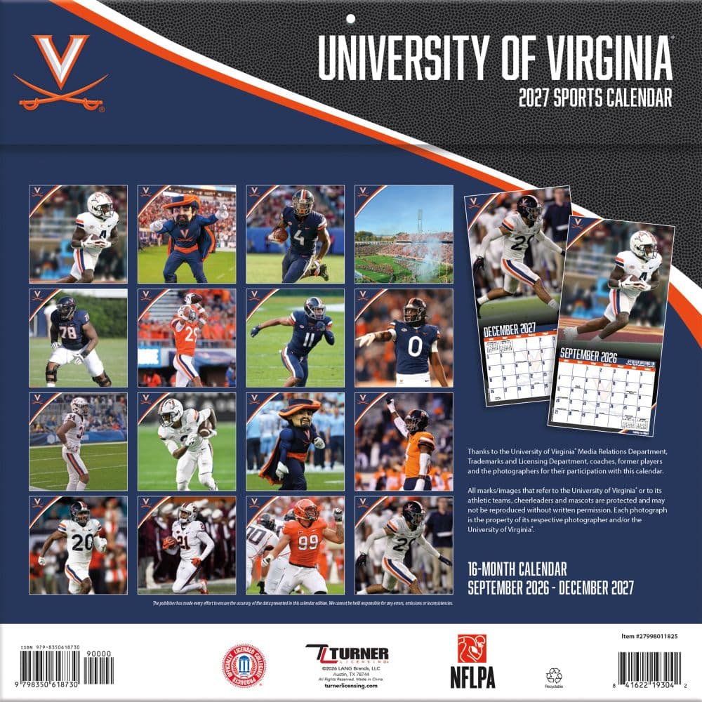 Virginia Cavaliers 2027 Wall Calendar First Alternate Image