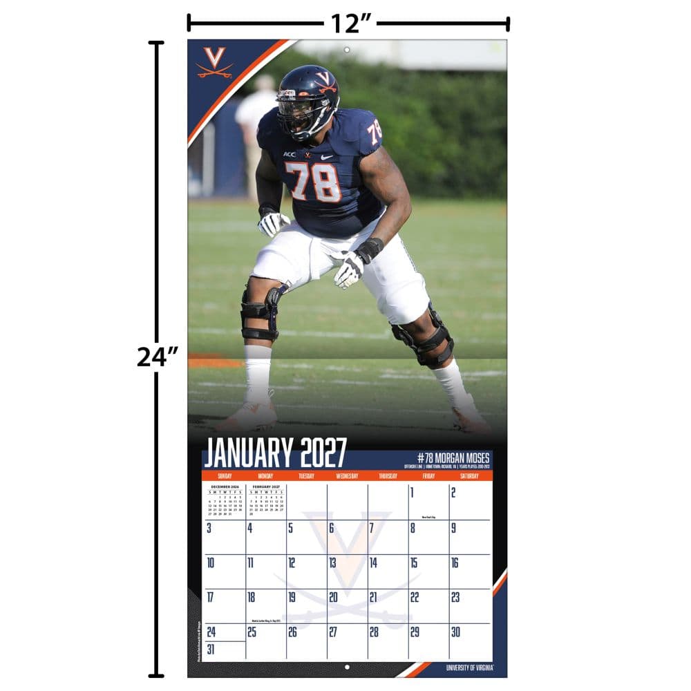 Virginia Cavaliers 2027 Wall Calendar Fourth Alternate Image