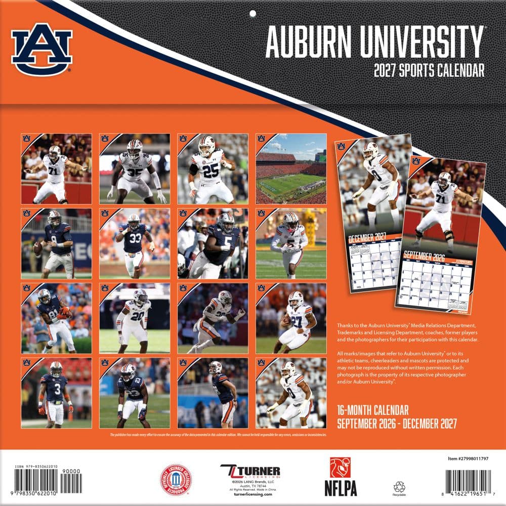 Auburn Tigers 2027 Wall Calendar First Alternate Image