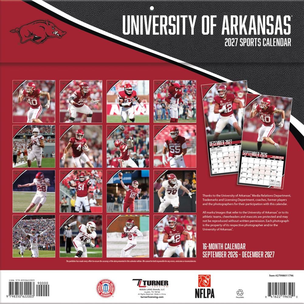 Arkansas Razorbacks 2027 Wall Calendar First Alternate Image