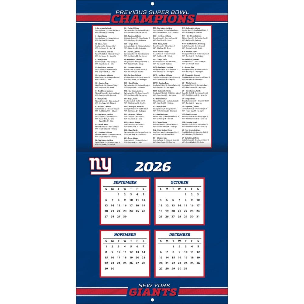 NFL New York Giants 2027 Mini Wall Calendar Second Alternate Image