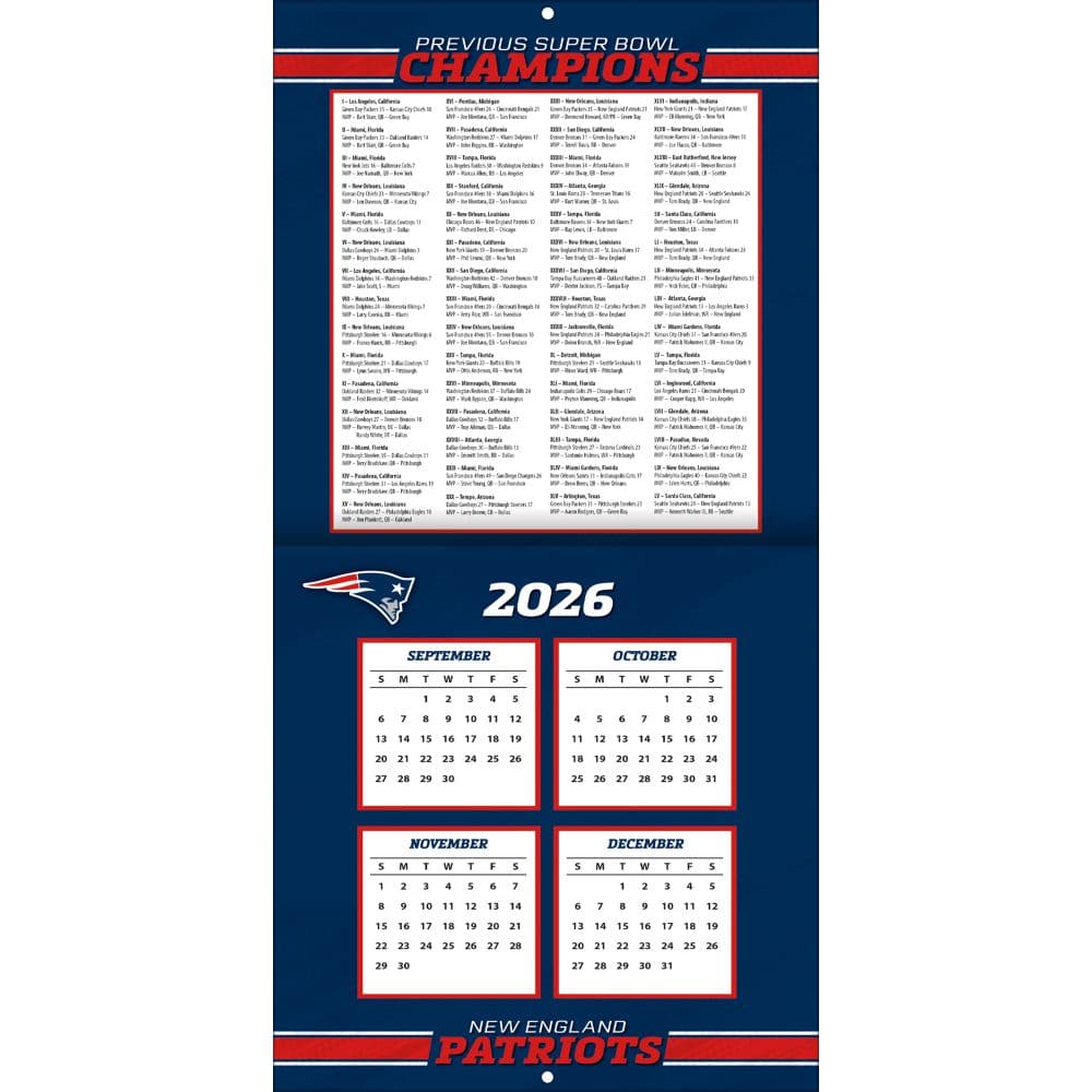 NFL New England Patriots 2027 Mini Wall Calendar Second Alternate Image