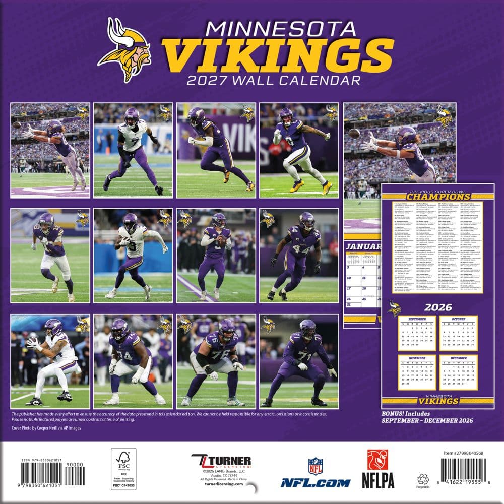 NFL Minnesota Vikings 2027 Mini Wall Calendar First Alternate Image