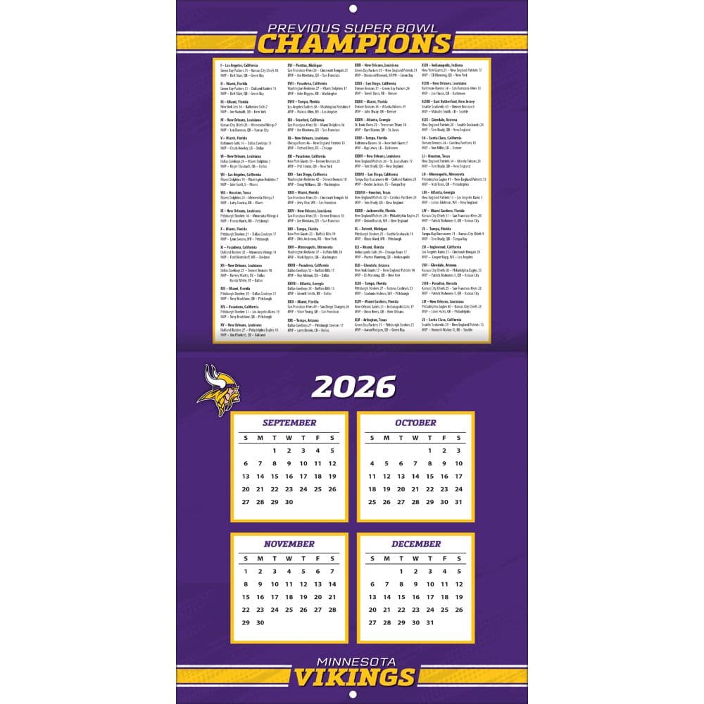 NFL Minnesota Vikings 2027 Mini Wall Calendar Second Alternate Image