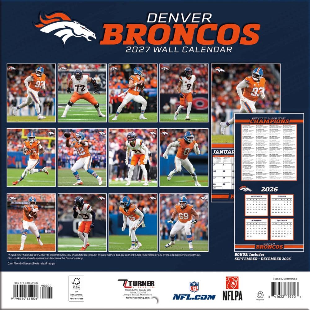 NFL Denver Broncos 2027 Mini Wall Calendar First Alternate Image