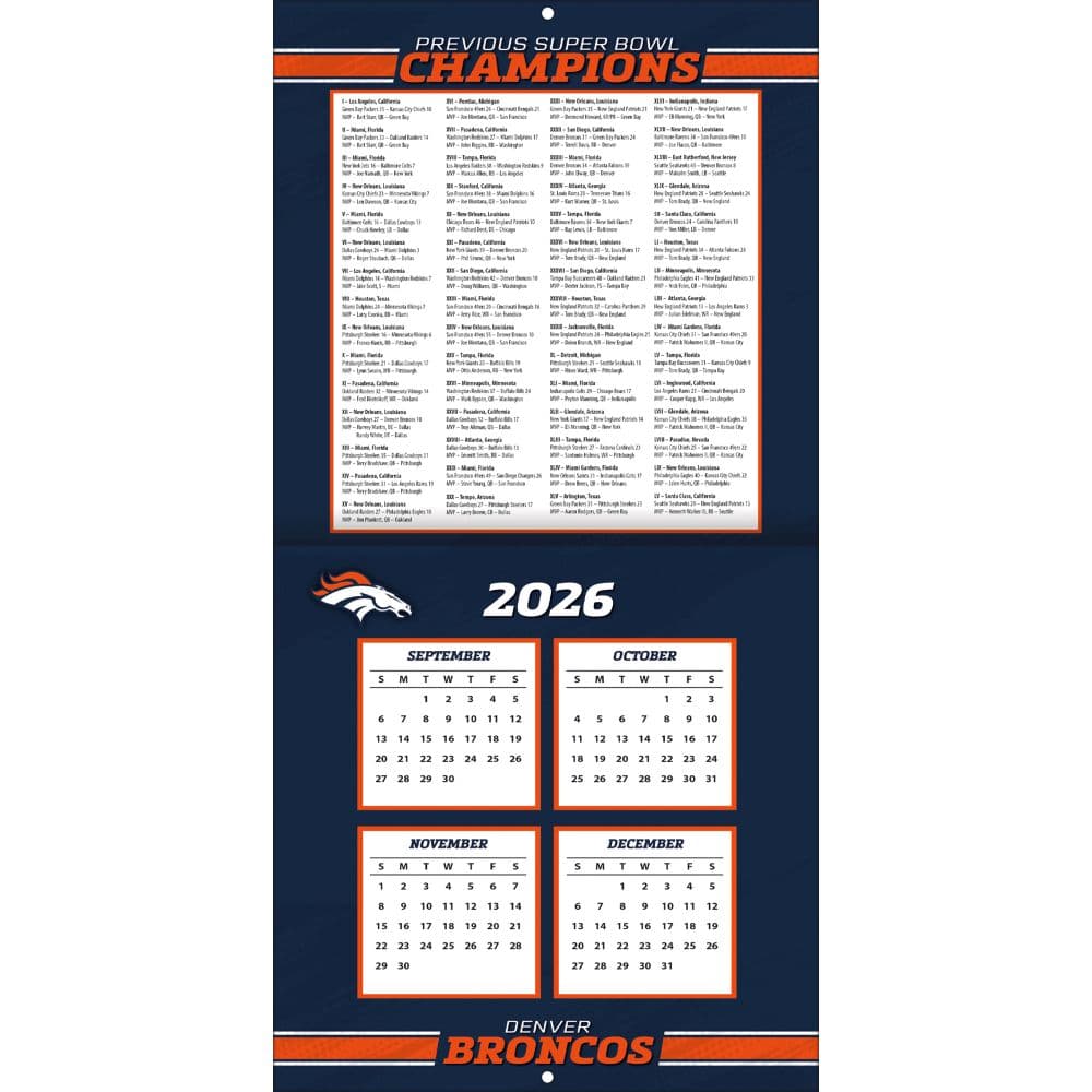 NFL Denver Broncos 2027 Mini Wall Calendar Second Alternate Image