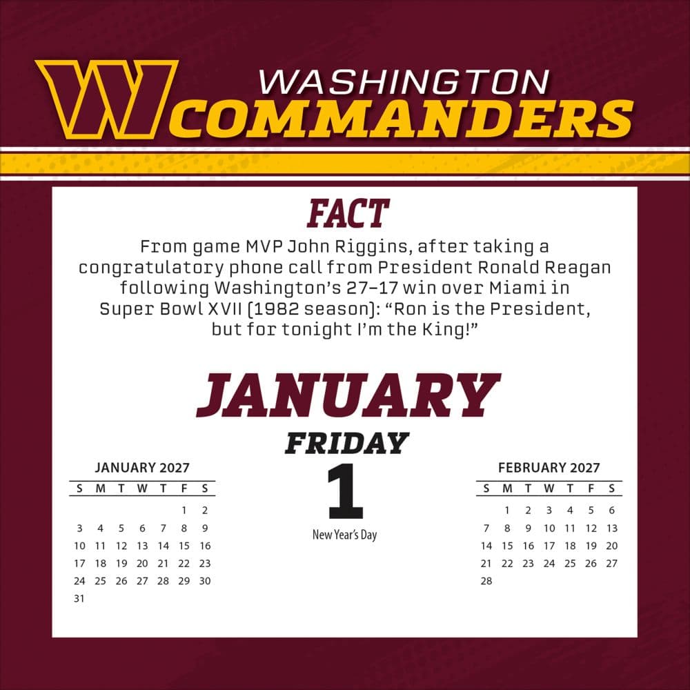 NFL Washington Commanders 2027 Desk Calendar Second Alternate Image