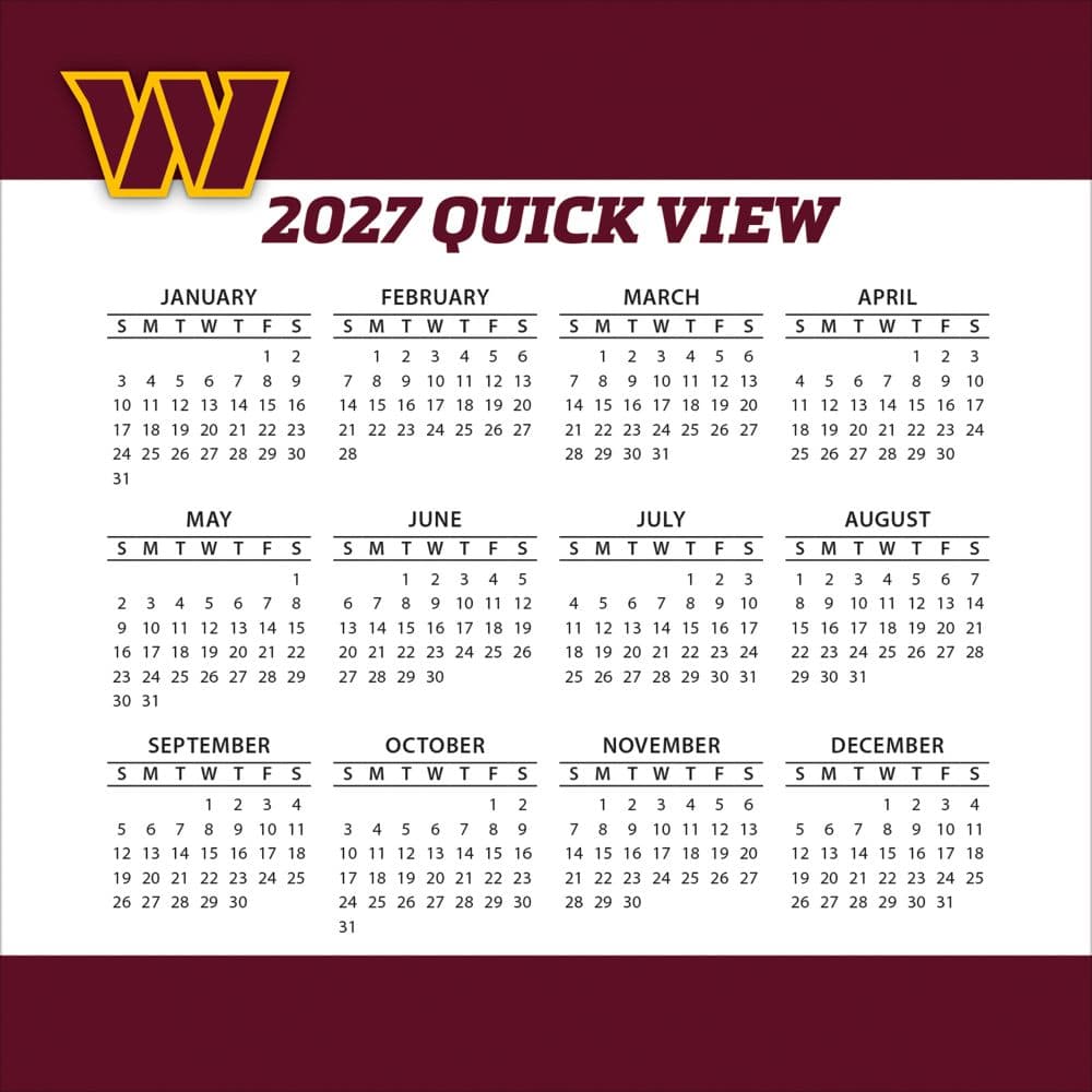 NFL Washington Commanders 2027 Desk Calendar Fourth Alternate Image