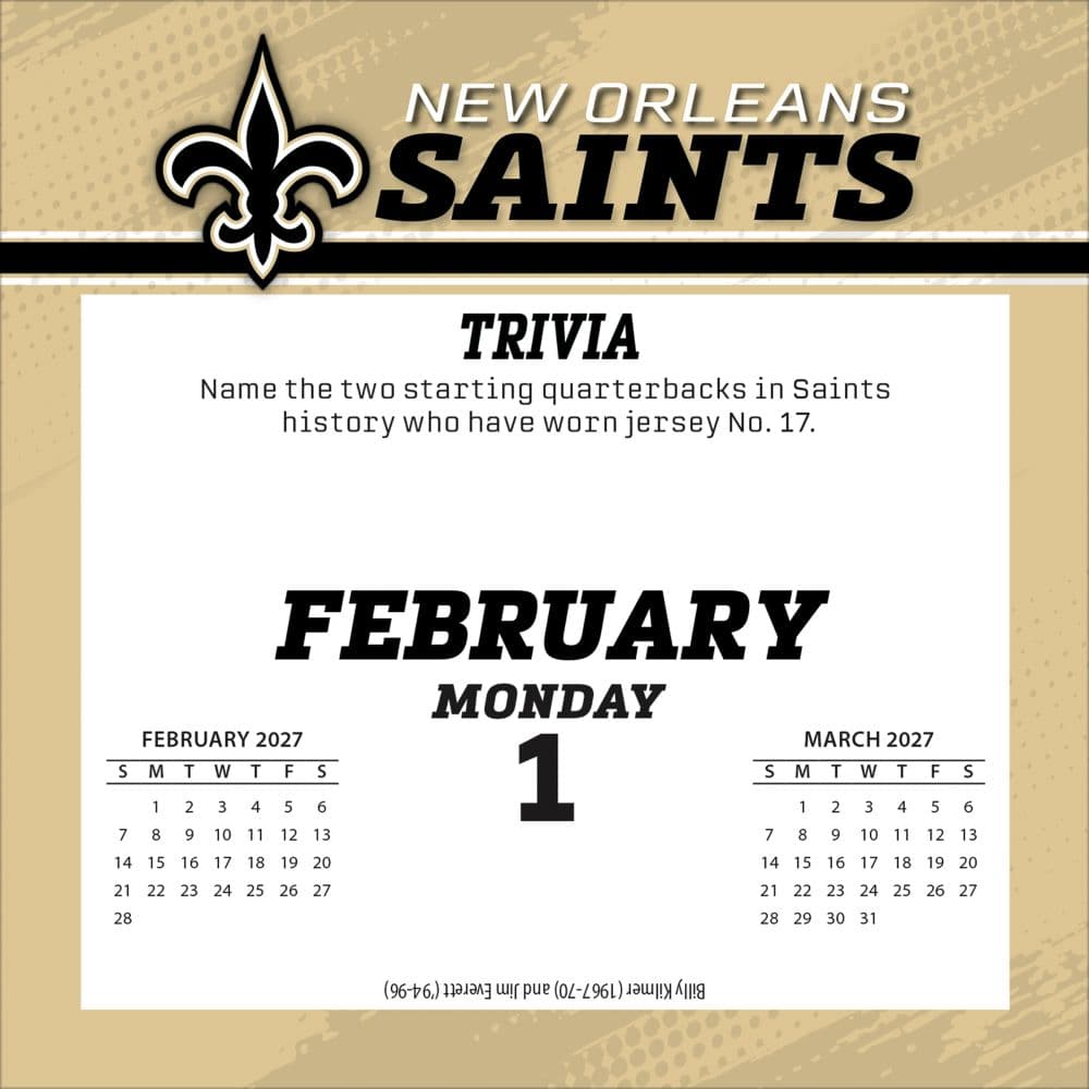 NFL New Orleans Saints 2027 Desk Calendar Third Alternate Image
