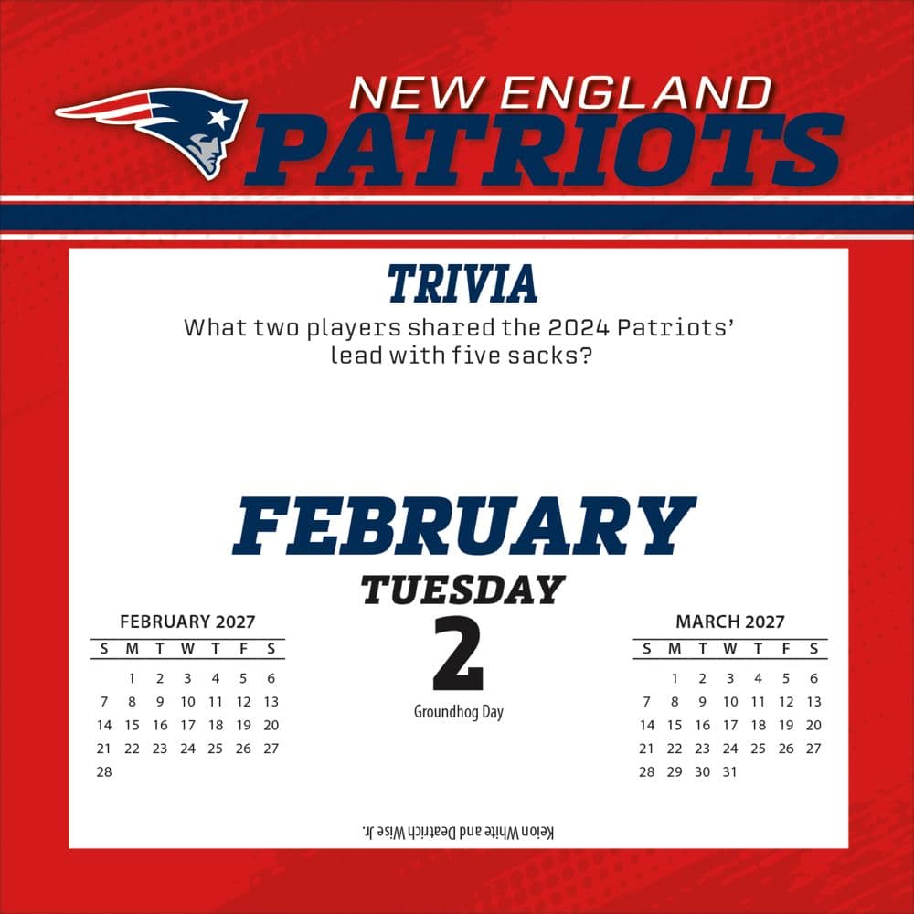 NFL New England Patriots 2027 Desk Calendar Third Alternate Image
