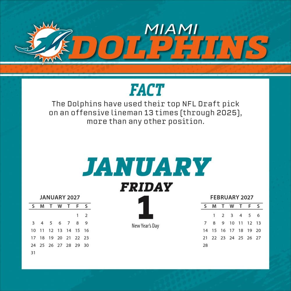 NFL Miami Dolphins 2027 Desk Calendar Second Alternate Image