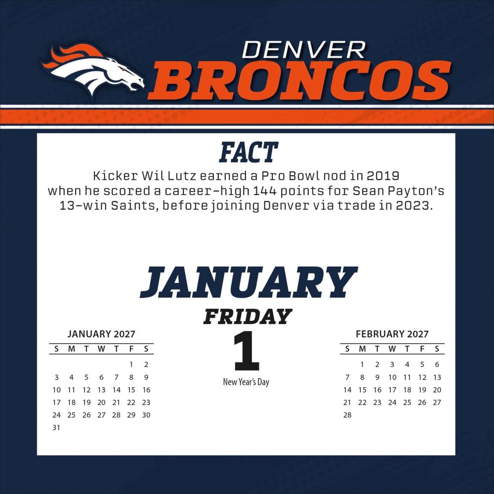 NFL Denver Broncos 2027 Desk Calendar Second Alternate Image