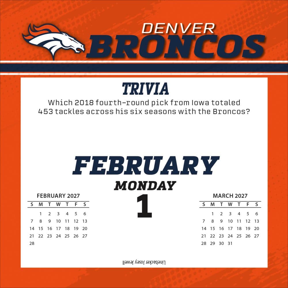 NFL Denver Broncos 2027 Desk Calendar Third Alternate Image