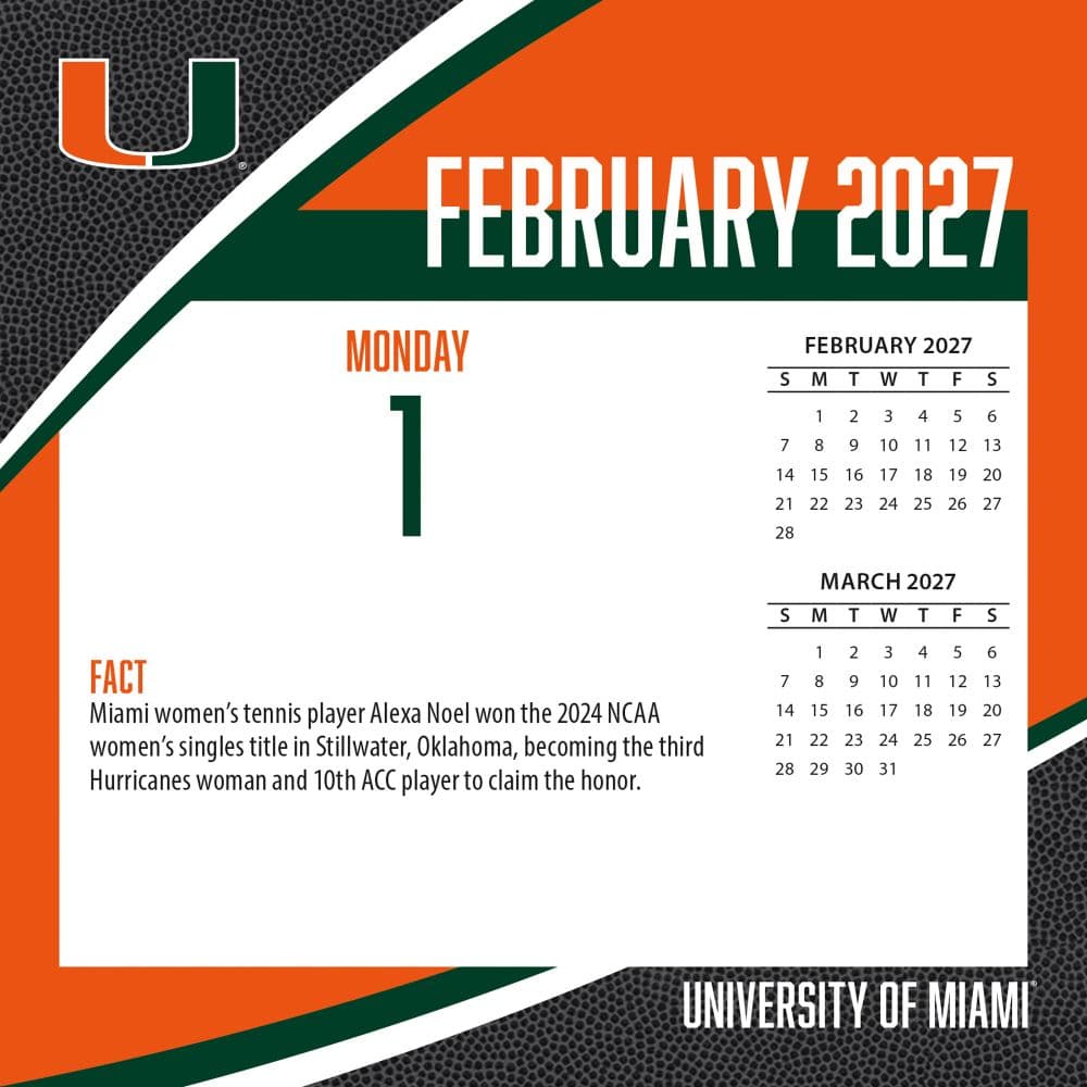 Miami Hurricanes 2027 Desk Calendar Third Alternate Image