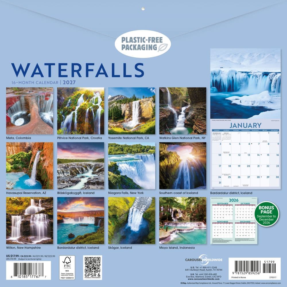 Waterfalls 2027 Wall Calendar First Alternate Image