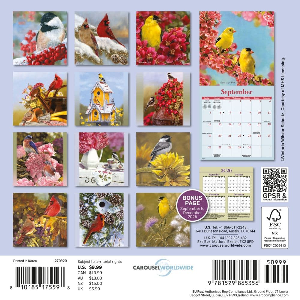 Songbirds Victoria Schultz 2027 Mini Wall Calendar First Alternate Image