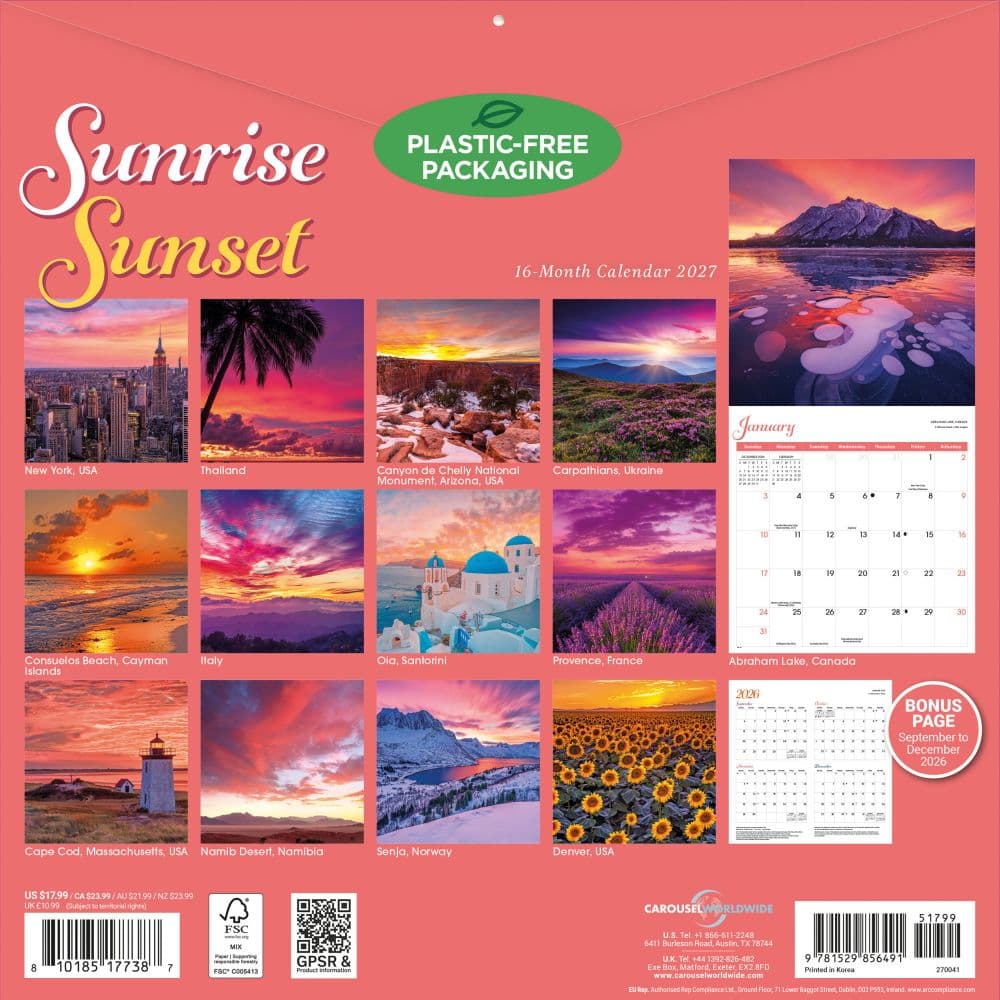 Sunrise Sunset 2027 Wall Calendar First Alternate Image