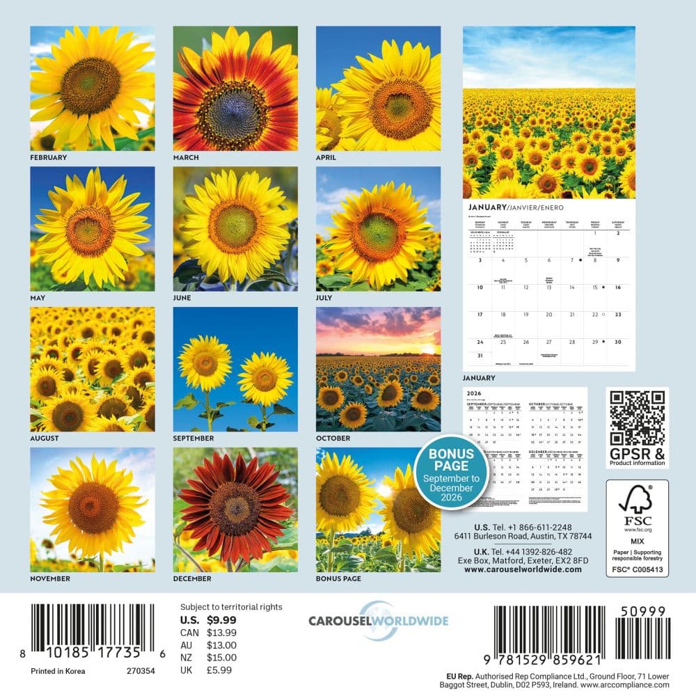 Sunflowers 2027 Mini Wall Calendar First Alternate Image
