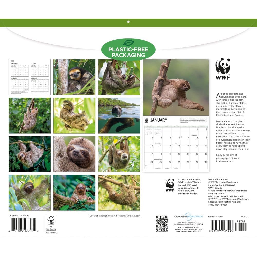 WWF Sloths 2027 Wall Calendar First Alternate Image