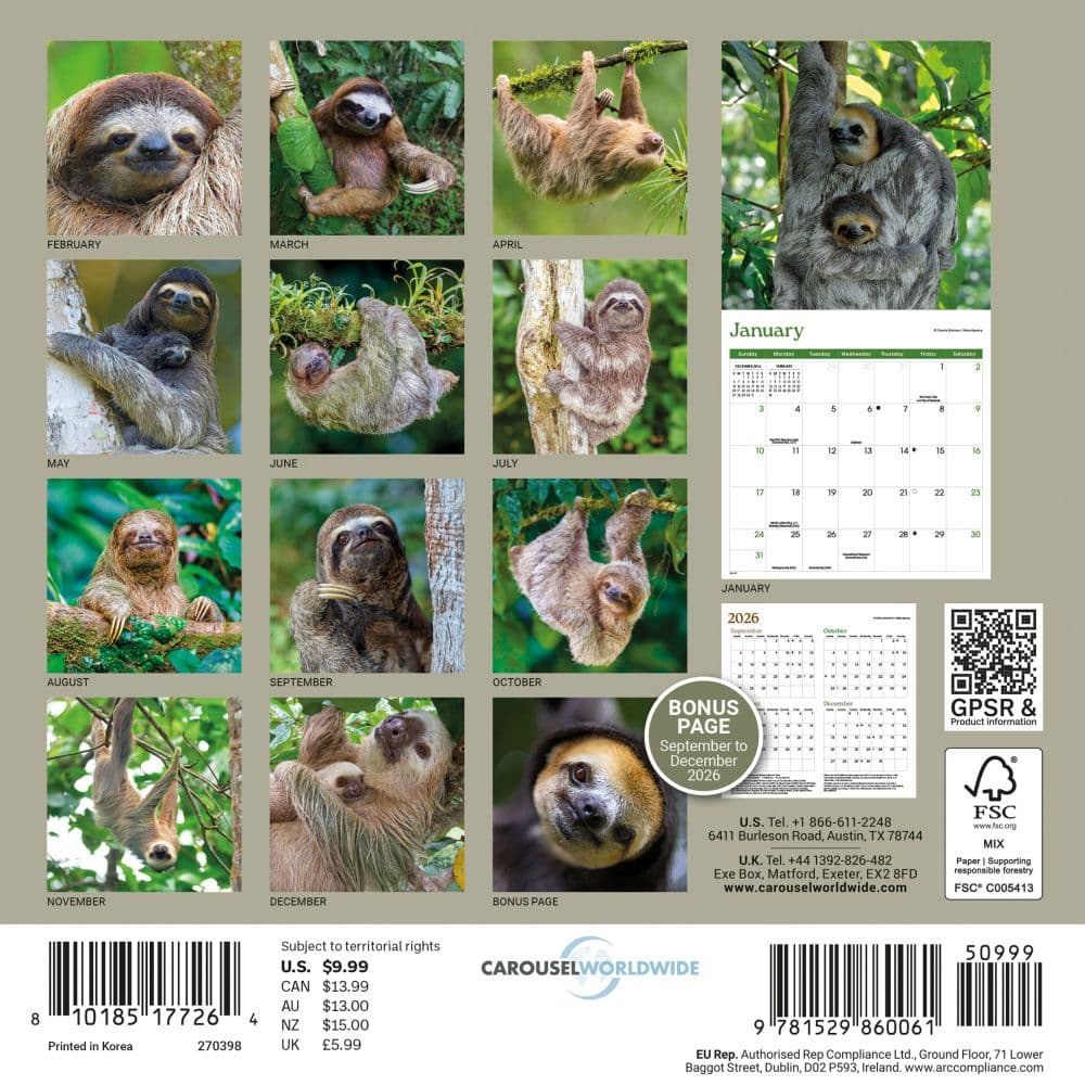 Sloths 2027 Mini Wall Calendar First Alternate Image
