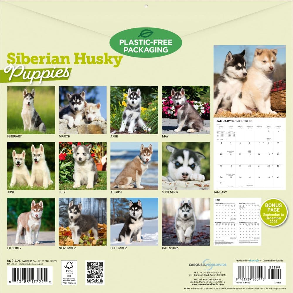Siberian Husky Puppies 2027 Wall Calendar First Alternate Image