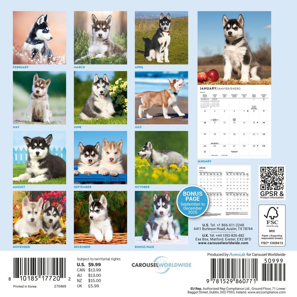 Siberian Husky Puppies 2027 Mini Wall Calendar First Alternate Image