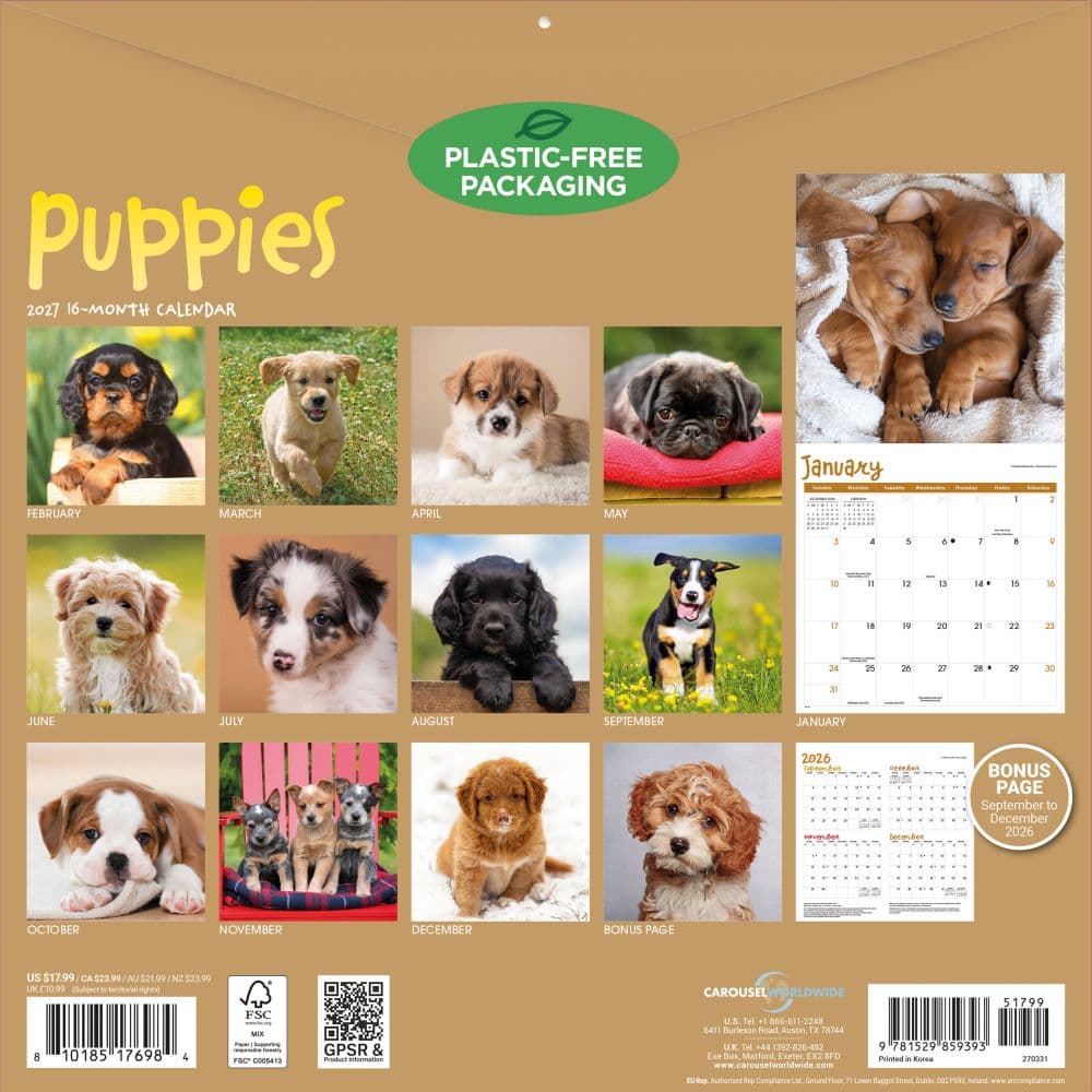 Puppies 2027 Wall Calendar First Alternate Image