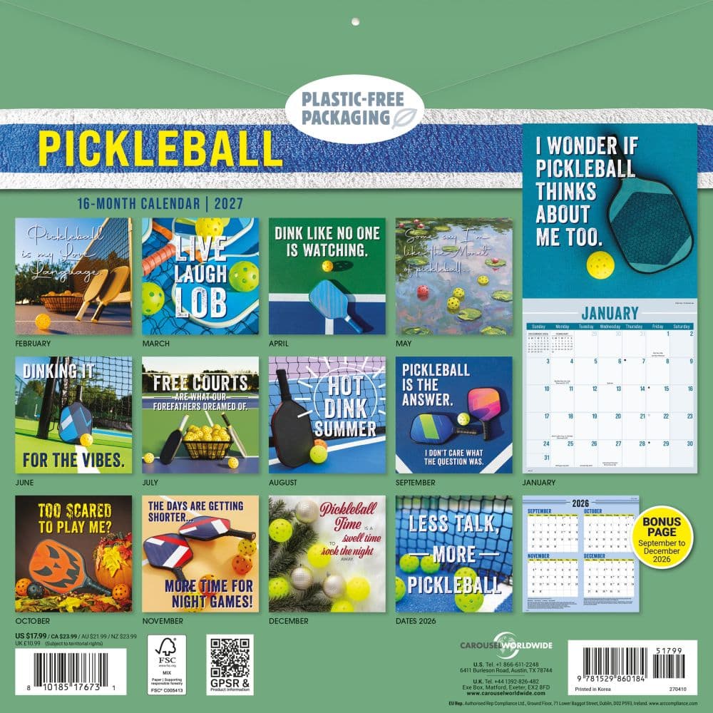 Pickleball 2027 Wall Calendar First Alternate Image
