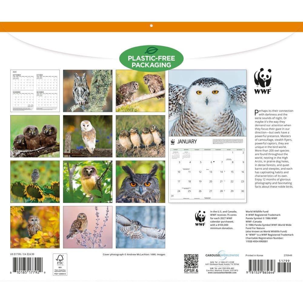 WWF Owls 2027 Wall Calendar First Alternate Image