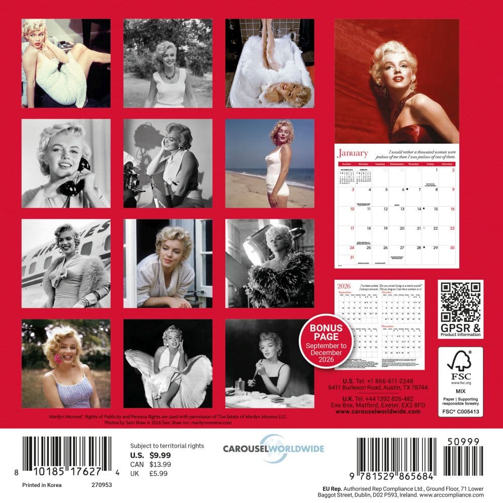 Marilyn Monroe 2027 Mini Wall Calendar First Alternate Image