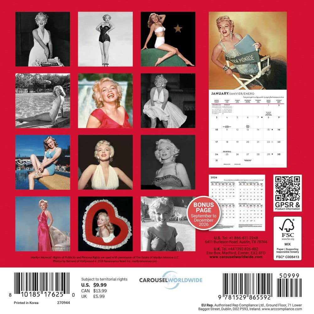 Marilyn Monroe 2027 Mini Wall Calendar First Alternate Image