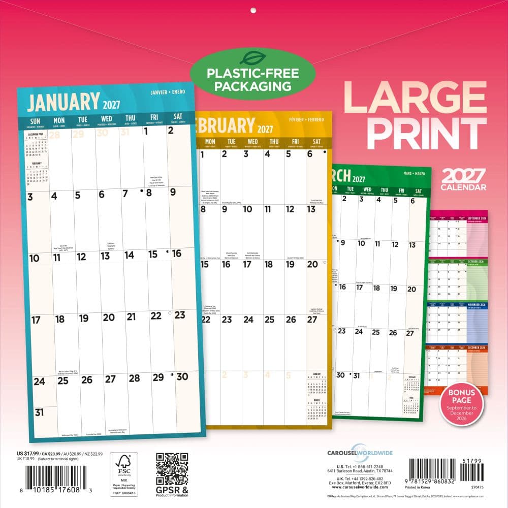 Large Print 2027 Wall Calendar