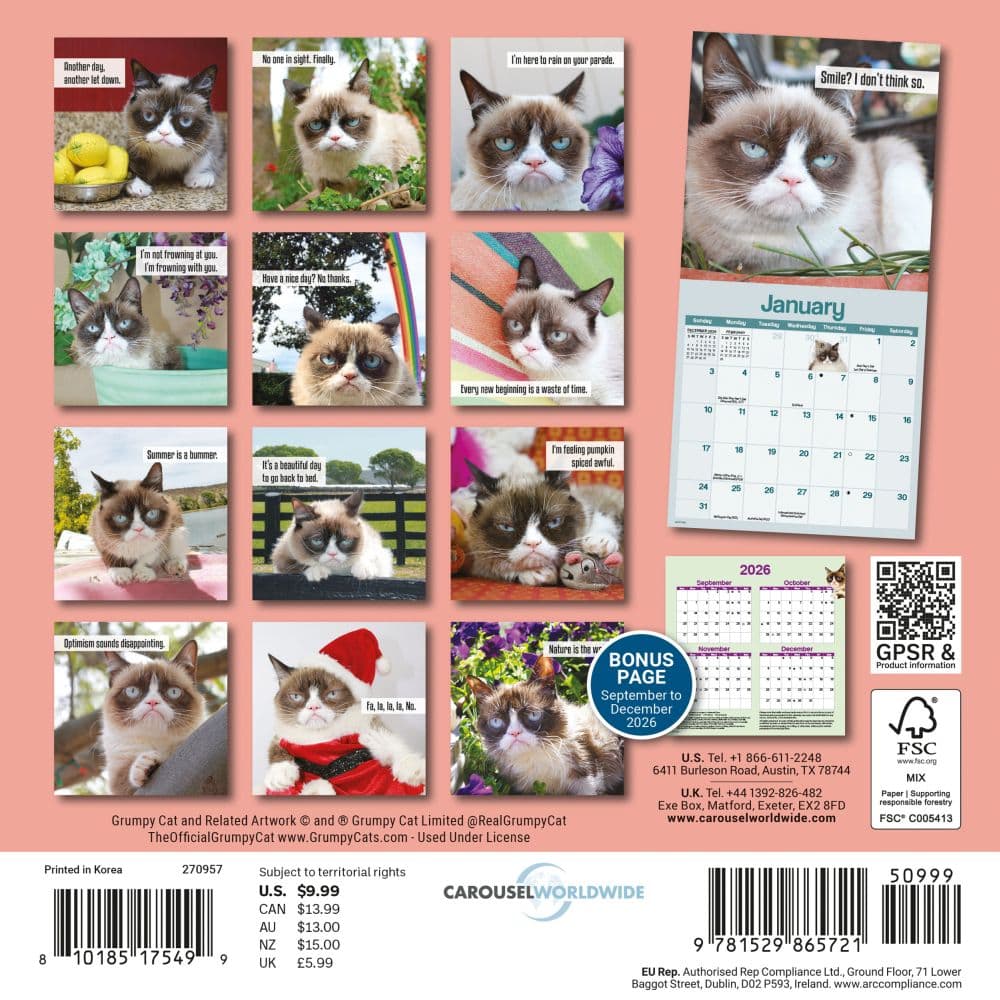 Grumpy Cat 2027 Mini Wall Calendar First Alternate Image
