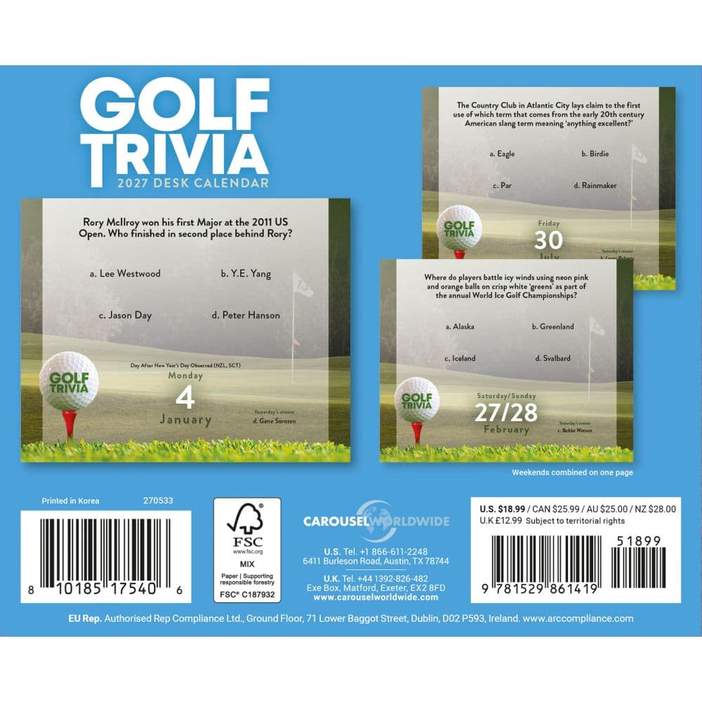 Golf Trivia 2027 Desk Calendar First Alternate Image