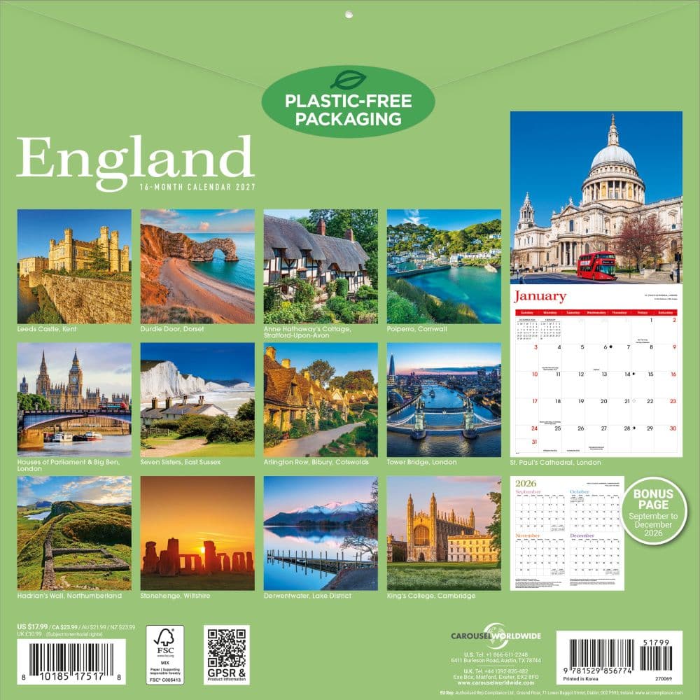 England 2027 Wall Calendar First Alternate Image