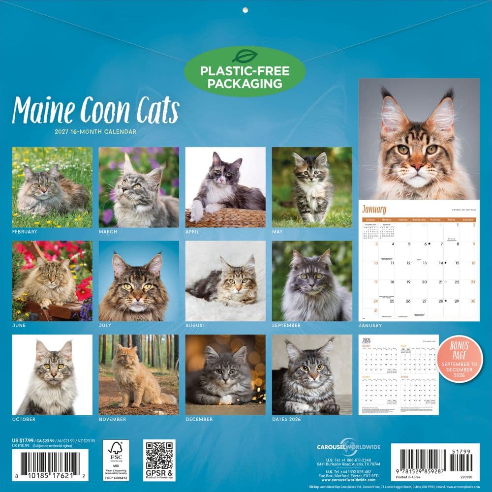 Maine Coon Cats 2027 Wall Calendar First Alternate Image
