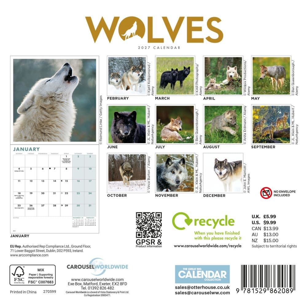 Wolves 2027 Mini Wall Calendar First Alternate Image