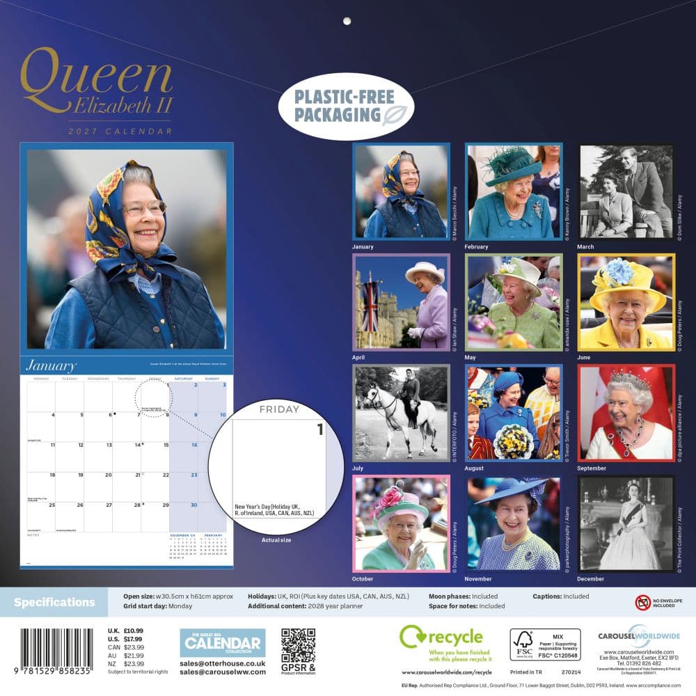 Queen Elizabeth II 2027 Wall Calendar First Alternate Image