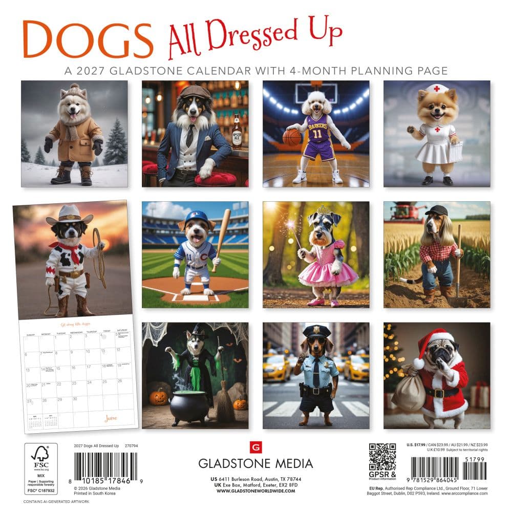 Dogs All Dressed Up 2027 Wall Calendar by Gladstone Media First Alternate Image
