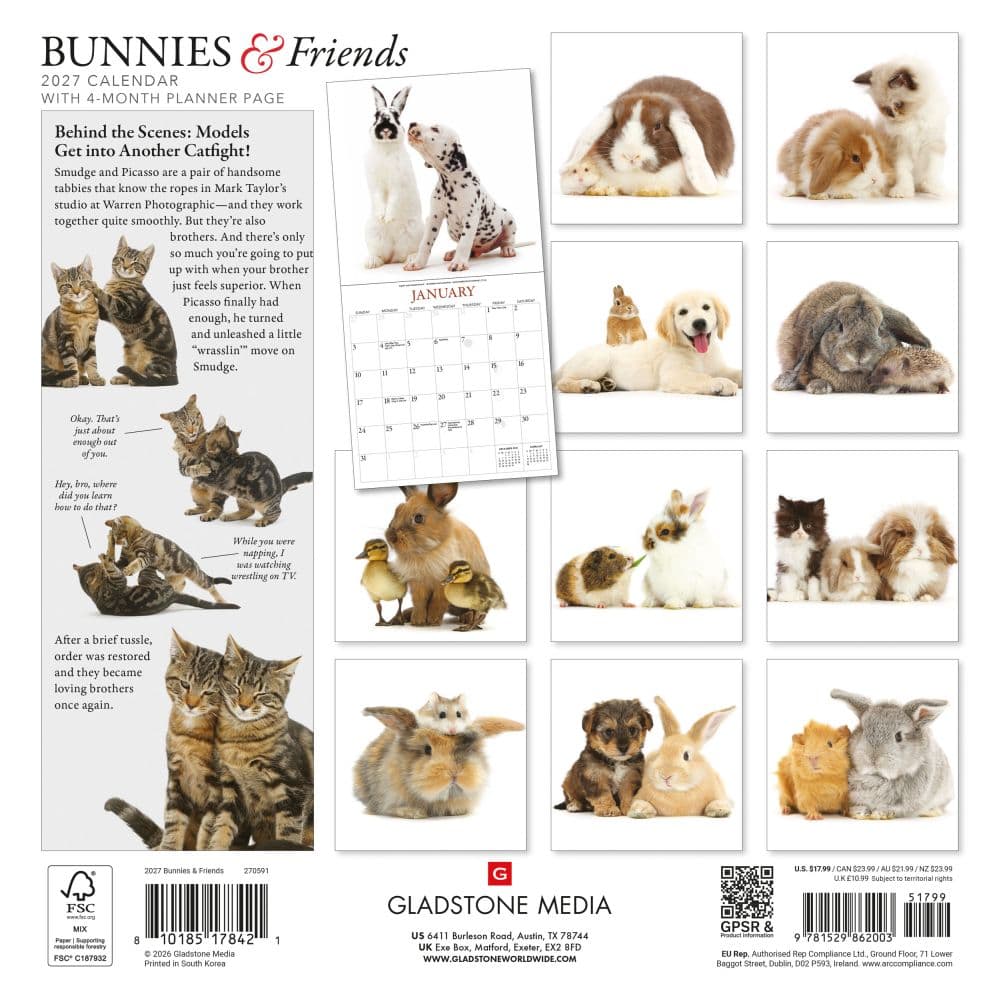 Bunnies and Friends 2027 Wall Calendar by Gladstone Media First Alternate Image