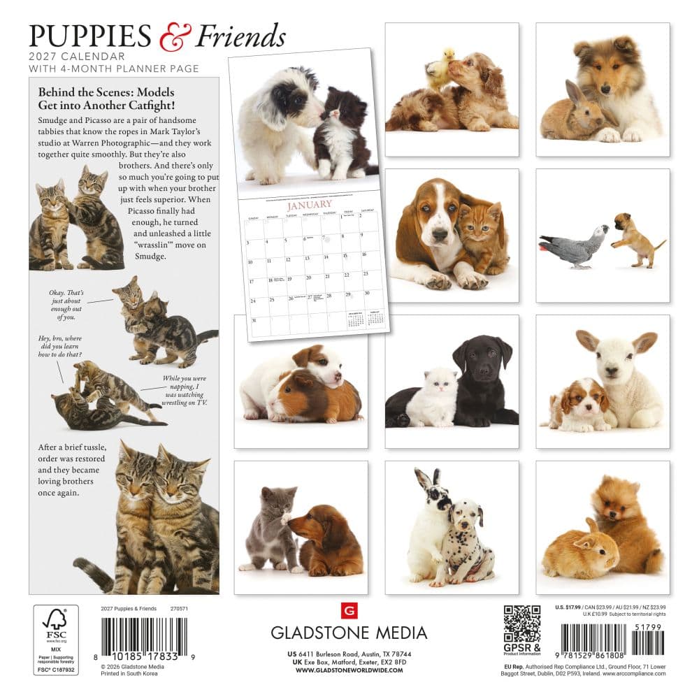 Puppies And Friends 2027 Wall Calendar by Gladstone Media First Alternate Image