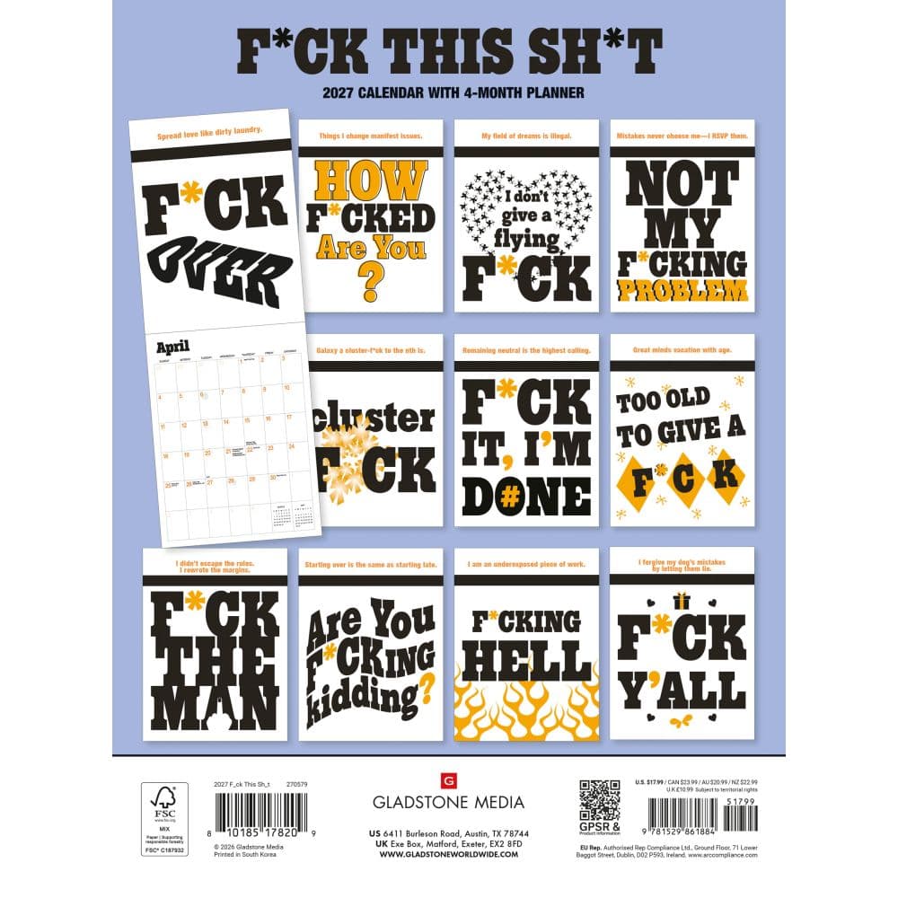 Fck This Shit 2027 Vertical Wall Calendar by Gladstone Media First Alternate Image